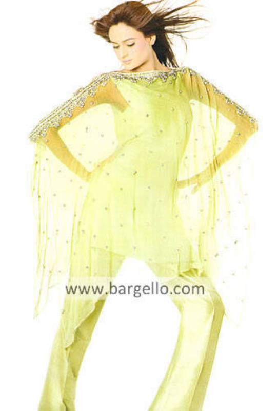 Cerisier Pale Green Embellished Chiffon Poncho Dress