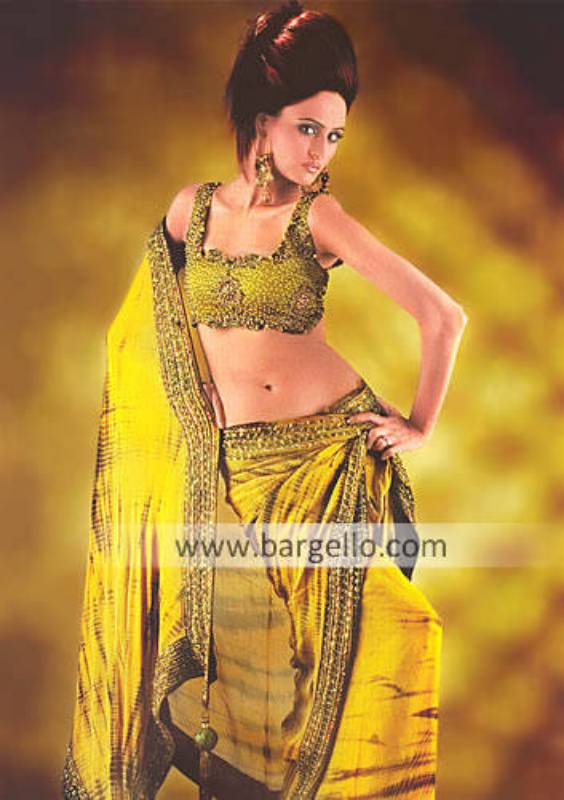 Sage Crepe Silk Sari with Charmeuse Silk Embellished Top