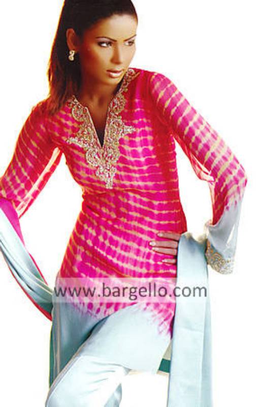 Hot pink tie n dye stripes Shalwar Kameez & Veil