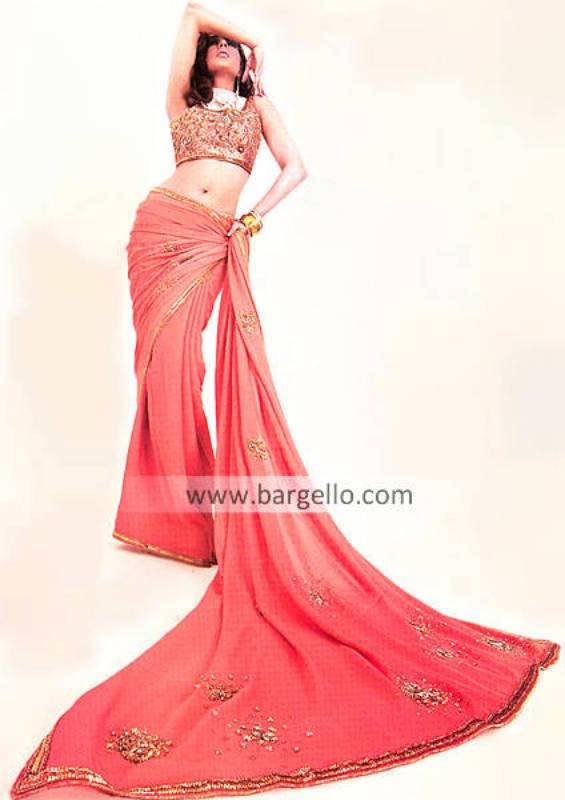 Pakistani Designer Sari, Heavily Embellished Bridal