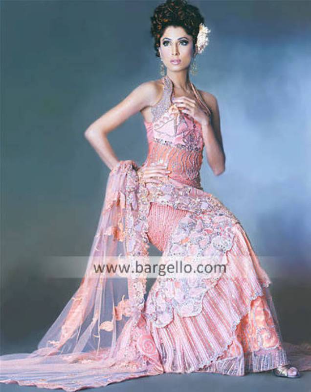 Tea Pink Ornamento Mermaid Skirt, Top and Veil Dress