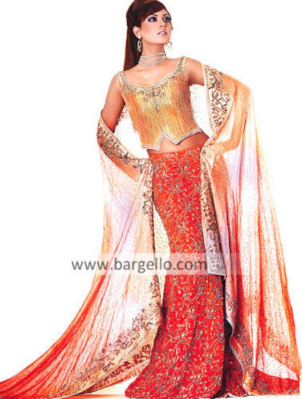Red Orange Heavily Embellished Bridal Lehenga Lenga
