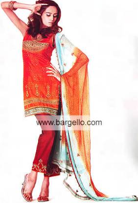 Orange Red Pure Jamawar and Hand Made Chunrdi Dress