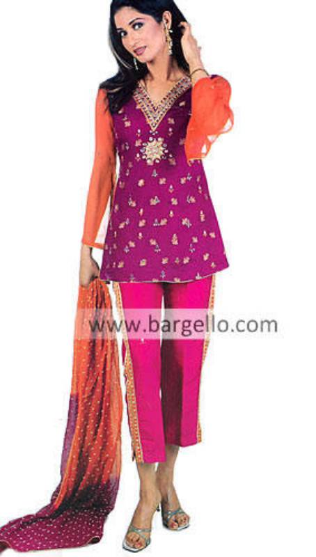 Cropped Pants Party Dress, Embroidered Shalwar Kameez