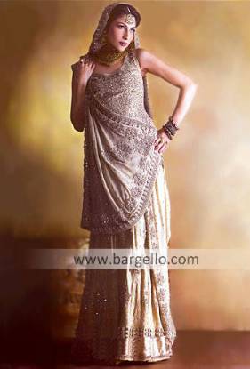 Silver Madera Heavily Embellished Zardosi Lehenga and Veil Dress