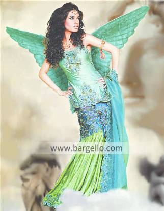 Green Angelic Skirt Lehenga with Scalloped Work