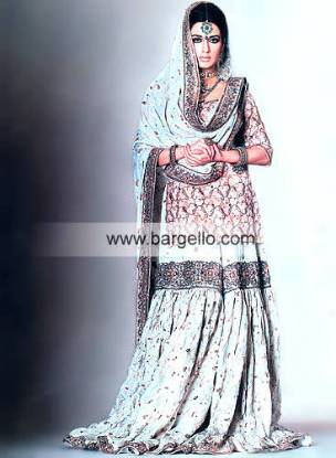 Pale Turquoise Eastern Traditional Gharara and Veil