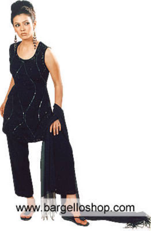 Pakistani Party Wear, Black Georgette Trouser Suit