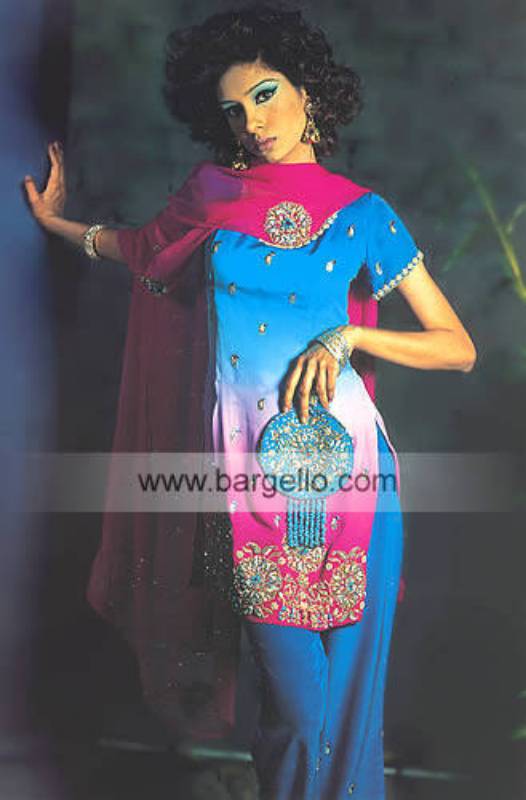 Blue, deep pink multiple colours beaded shirt and trouser