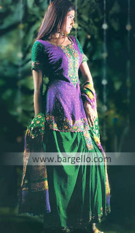 Bosque Forest Green Lehenga Skirt, Top and Embellished Veil