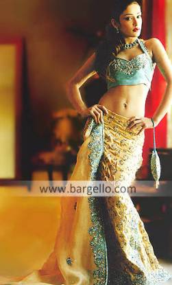 Turquoise and Golden Beaded Bridal Skirt with Weil