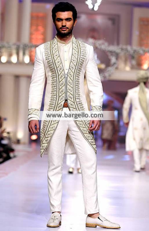 Indo Western Style White Embroidered Sherwani For Mens Houston Texas TX USA