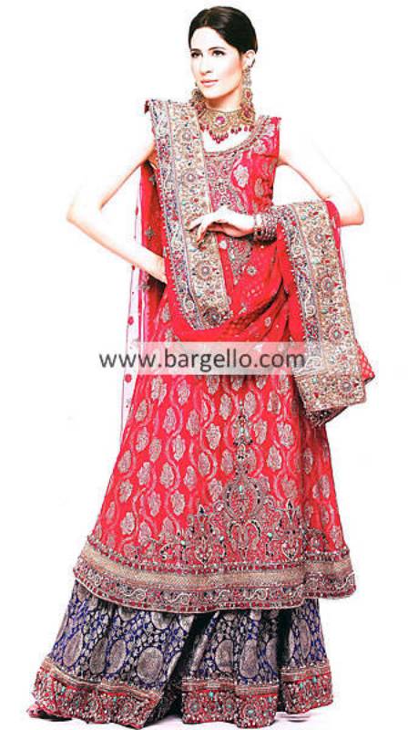 Vibrant And Colorful Red Pakistani Designer Bridal Shararas 2013 Birmingham UK