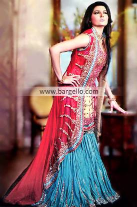 Pakistani Red Blue Gharara Sharara For Parties and Special Occasions Oslo Norway