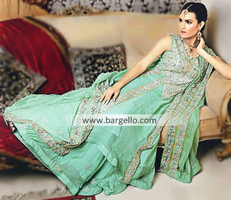 Latest Wedding Chiffon Bridal 2012 South London, Light Green Bridal Outfit Pakistan Soho Road