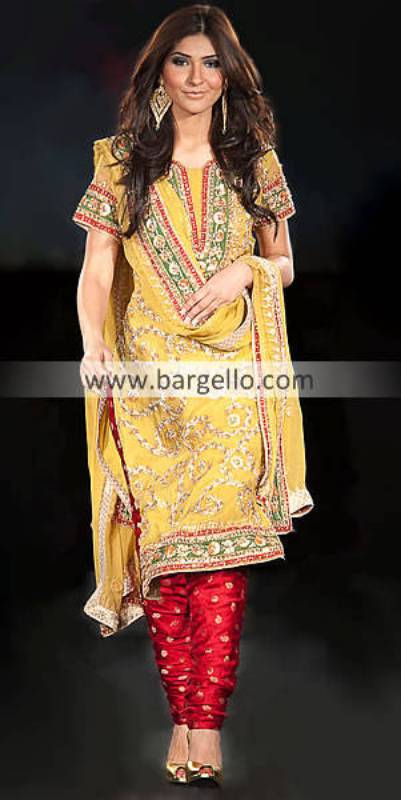 Yellow Indian Pakistani Outfits, Beautiful Yellow Dresses For Mehndi Weddings, Mehndi Dress Designs