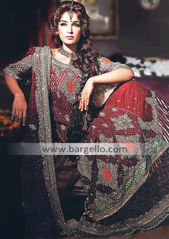 Designer Chiffon Jamawar Bridal, Chiffon Jamavaar Bridal Outfit Pakistan, Pakistani Chiffon Dresses