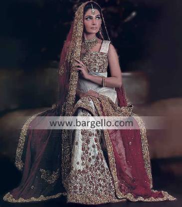 Pakistani Bridal Gharara, Traditional Bridal Gharara, Indian Bridal Gharara, Off White Bridal Gharar