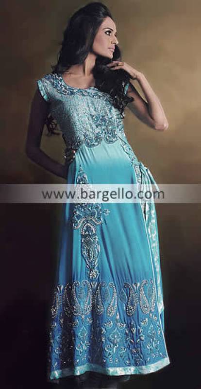 Heavy Anarkali Suits, Two colored Anarkali, Dip Dyed Anarkali Suit, Blue Anarkali Churidar Dress