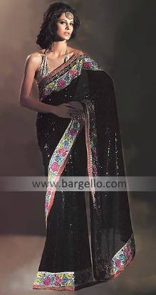 Bollywood Bridal Sari, Bridal Saree Bollywood, Black Embellished Sari Saree, UK Saree