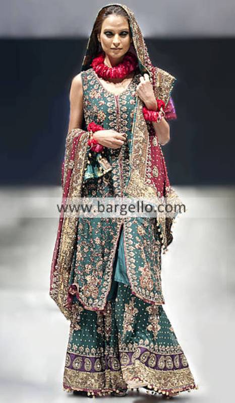 Sharara Collection, Pakistani Bridal Sharara, Green Bridal Sharara Lehenga, Pakistan Bridal Clothing