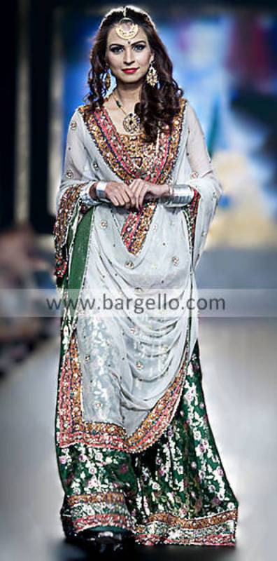 Bridal Couture Week 2010 Dresses, Fahad Hussayn Dresses, Green Lehenga Dress, Embroidered Lehenga