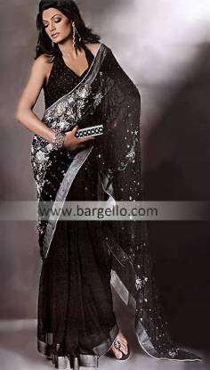 Black Traditional Chiffon Sari having Embroidery all over