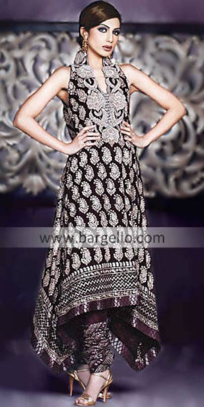 Black Pakistani Designer Evening Wear Embroidered Dress