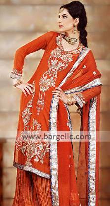 Orange Shalwar Kameez England Online Orange Dresses England UK Orange Shirt Lehenga Sharara Gharara