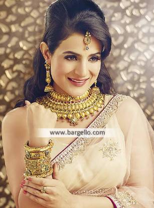 Artificial Polki Choker Set Indian Gold Choker with earring bindiya bridal Jewellery Set