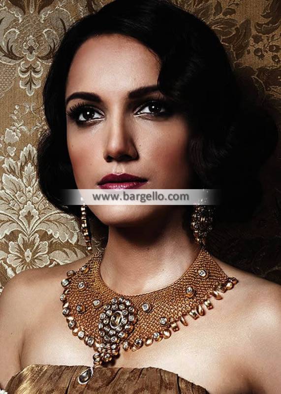 Pakistani Designer Gold Plated Necklace and Earrings Jewellery Set London UK
