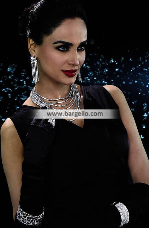 Evening Diamond Jewellery Set for Party Wear Artificial Diamond like Necklace Earrings Bracelets