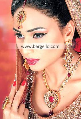 Royal Pakistani Gold Plated Bridal Jewellery Manhattan New York Kansas US Kundan Ruby Jewellery Sets