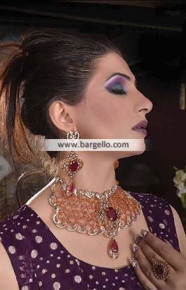 Elegant Pakistani Artificial Jewelry Sets Los Angeles USA Zircons Ruby Kundan Set