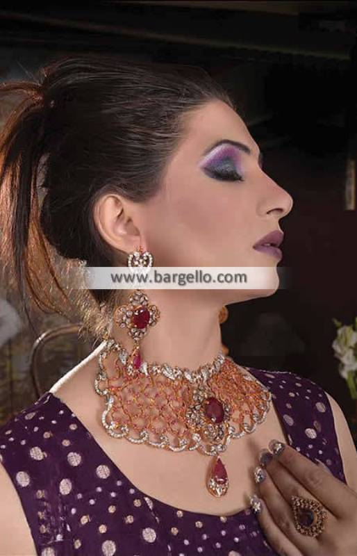 Elegant Pakistani Artificial Jewelry Sets Los Angeles USA Zircons Ruby Kundan Set