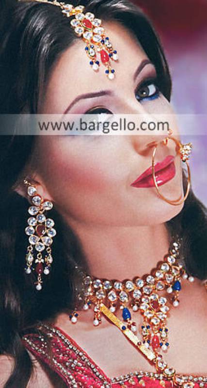 Indian Pakistani Silver Gold Plated Jewelry with Emerald Fuchsia Ruby Garnet Amethyst Studding
