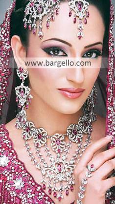 Indian Pakistani Silver Gold Plated Jewelry with Emerald Fuchsia Ruby Garnet Amethyst Studding