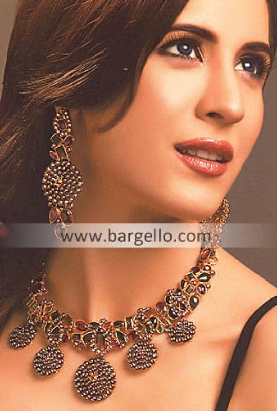 Indian Pakistani Gold Plated Jewelry, High Fashion Cosutme Gold Plated Jewelry With Bangles Necklace