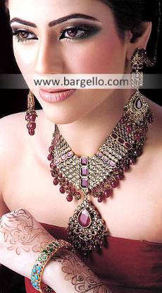 Indian Pakistani Gold Plated Jewelry, High Fashion Cosutme Gold Plated Jewelry With Bangles Necklace