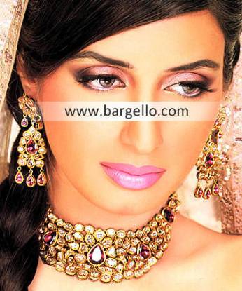 Indian Pakistani Gold Plated Jewelry, High Fashion Cosutme Gold Plated Jewelry With Bangles Necklace