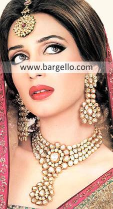 Pakistani Gold Plated Jewelry Studded with Fancy Stones, Exquisite Traditional Modern Jewelry Silver