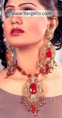 Pakistani Fashion Jewelry, Indian Pakistan Garnet Emerald Ruby Jewelry, Semi Precious Stone Jewelry