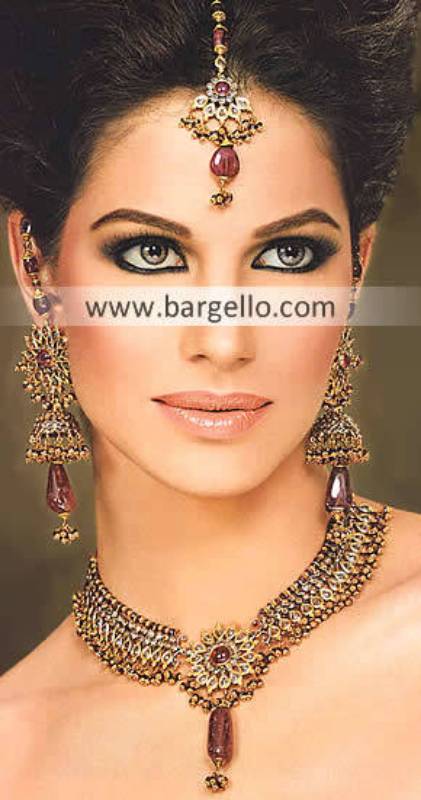 Pakistani Fashion Jewelry, Indian Pakistan Garnet Emerald Ruby Jewelry, Semi Precious Stone Jewelry