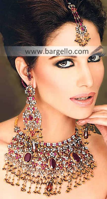 Pakistani Fashion Jewelry, Indian Pakistan Garnet Emerald Ruby Jewelry, Semi Precious Stone Jewelry