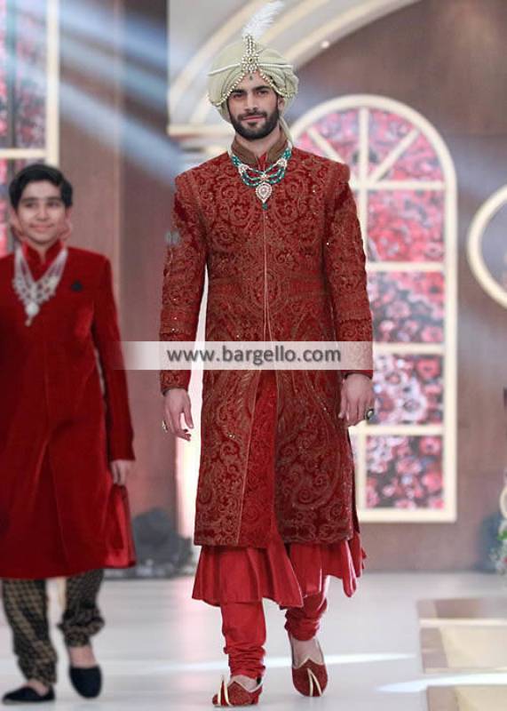 Red Sherwani With Sequence Hand Work All Over