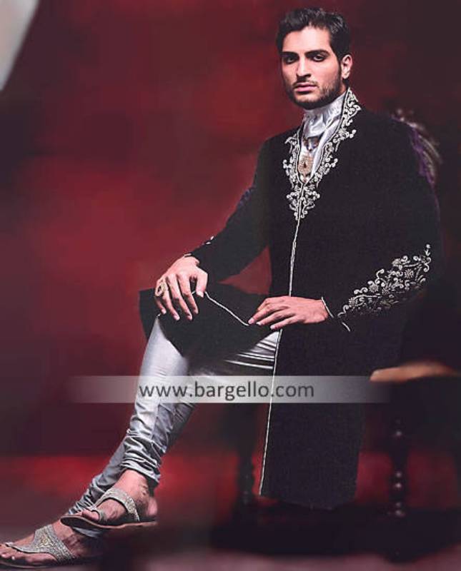 Men's Sherwani Florida USA, Designer Wedding Sherwani California USA, Embroidered Black Sherwani NY