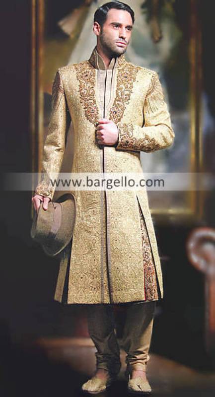 Men's Sherwani Florida USA, Designer Wedding Sherwani California USA, Embroidered Black Sherwani NY