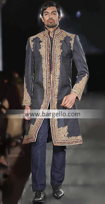 Men's Sherwani Florida USA, Designer Wedding Sherwani California USA, Embroidered Black Sherwani NY