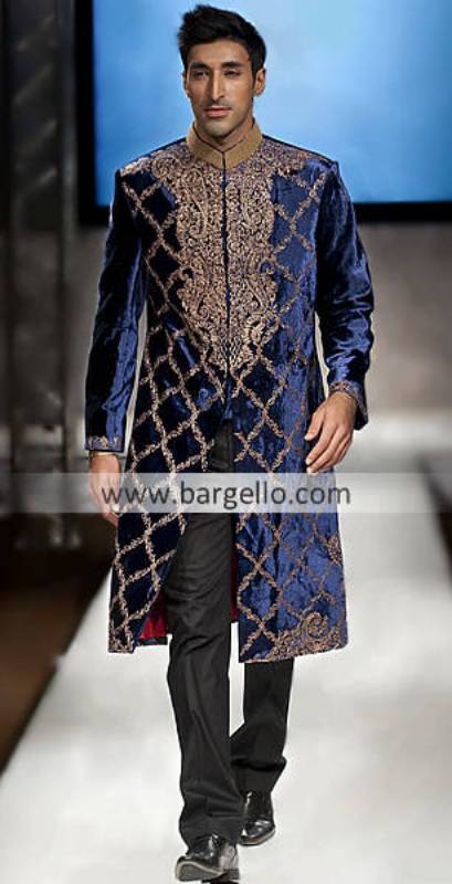 Men's Sherwani Florida USA, Designer Wedding Sherwani California USA, Embroidered Black Sherwani NY