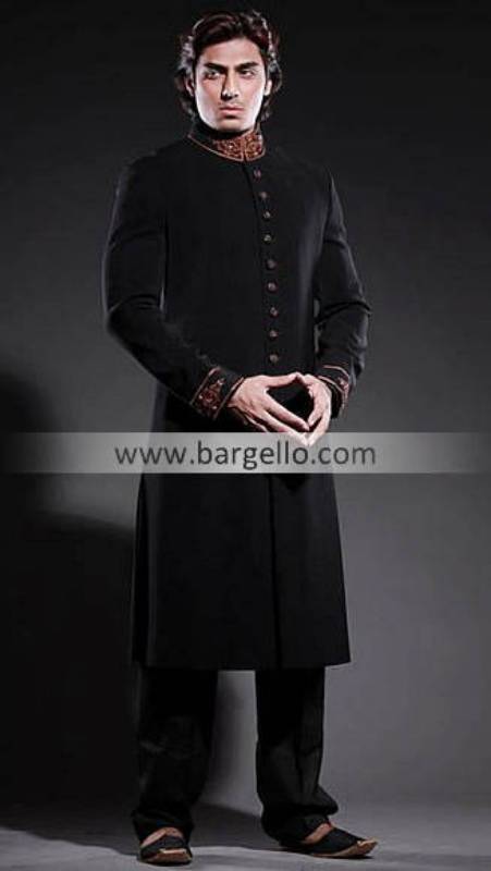 Black Sherwani Collection South London, Amir Adnan Deepak Perwani Black Sherwani Blackburn UK